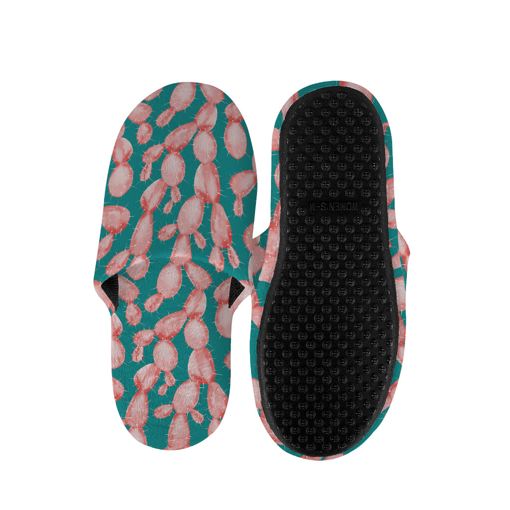 Pink Cactus Pattern Print Slippers