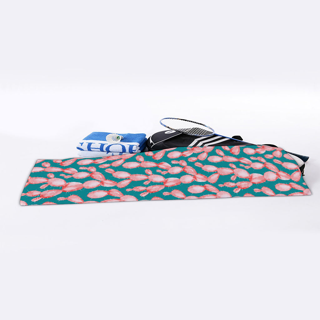 Pink Cactus Pattern Print Sports Towel