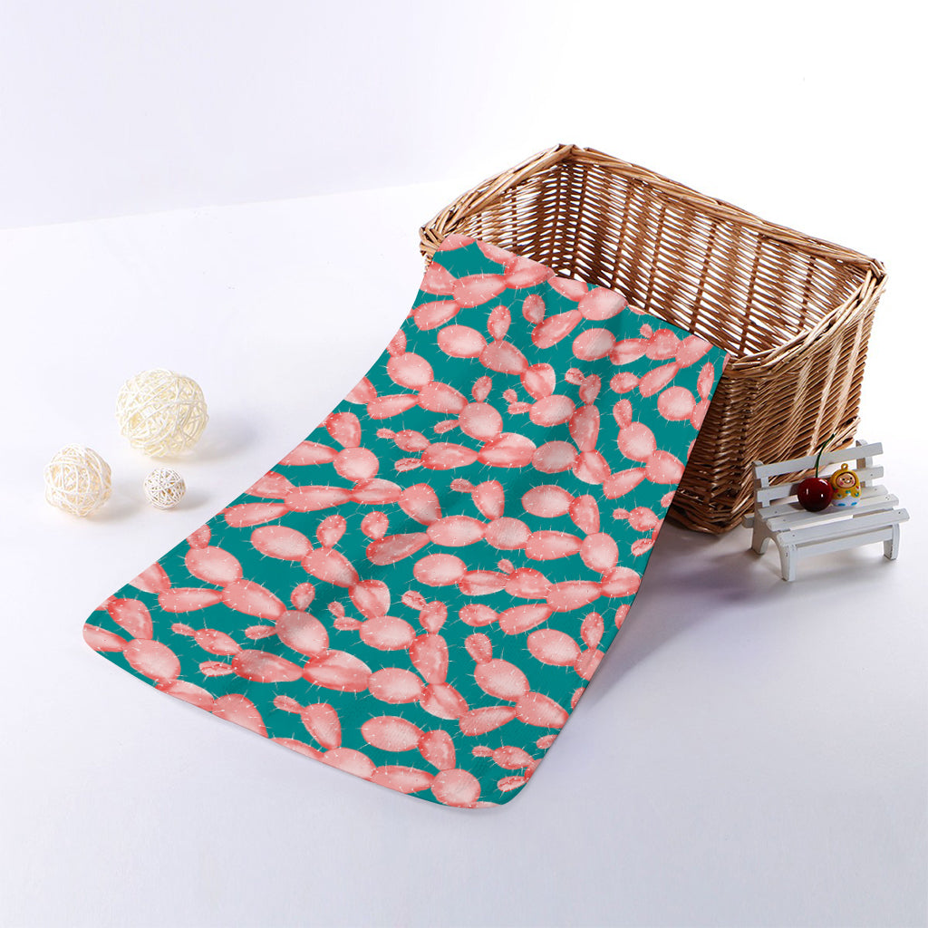 Pink Cactus Pattern Print Towel