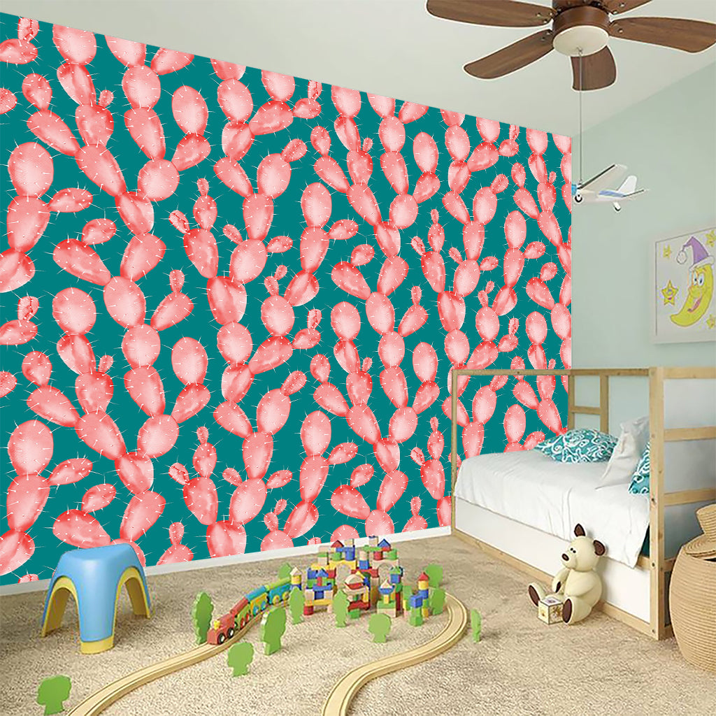 Pink Cactus Pattern Print Wall Sticker
