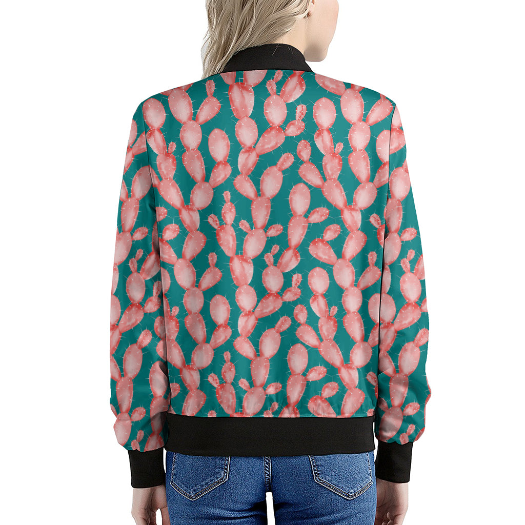 Pink Cactus Pattern Print Women's Bomber Jacket