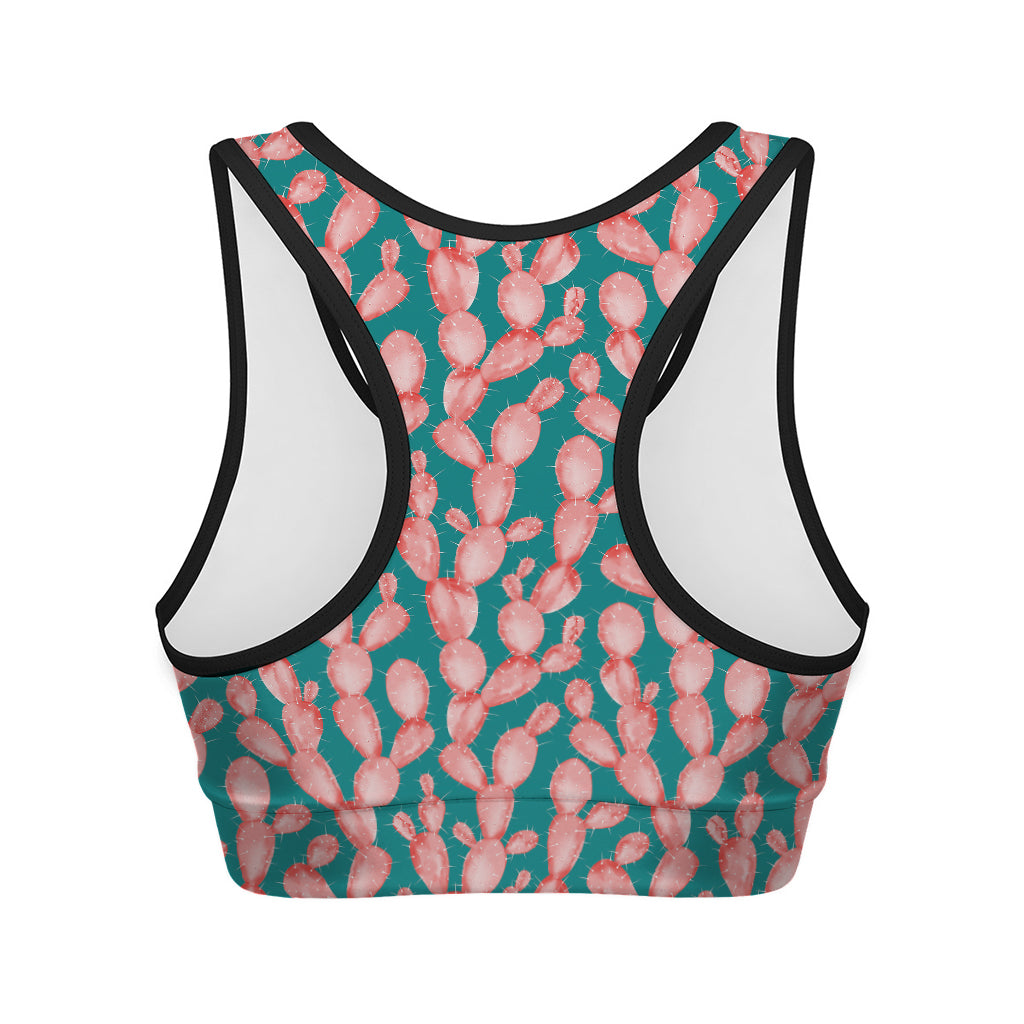 Pink Cactus Pattern Print Women's Sports Bra