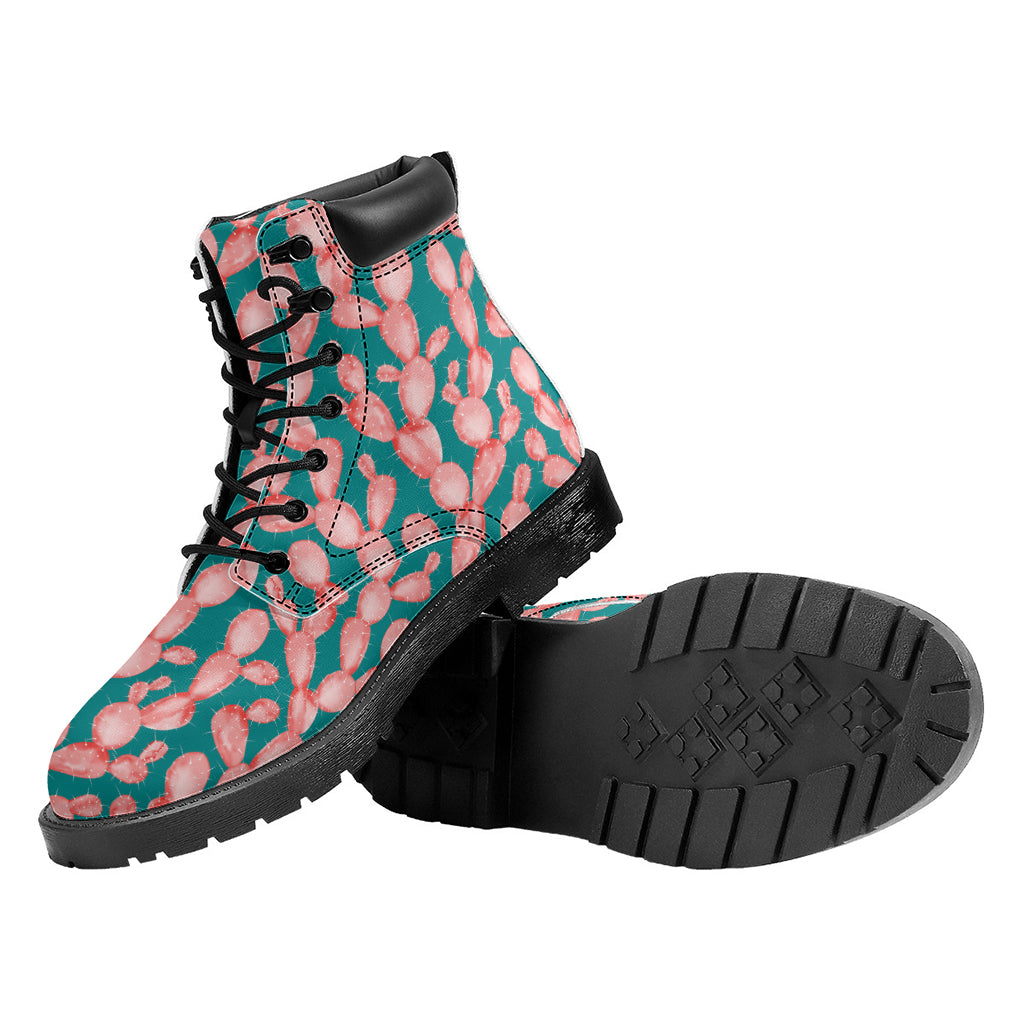 Pink Cactus Pattern Print Work Boots