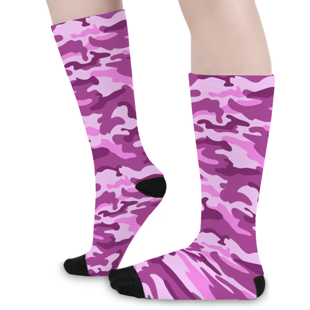 Pink Camouflage Print Long Socks