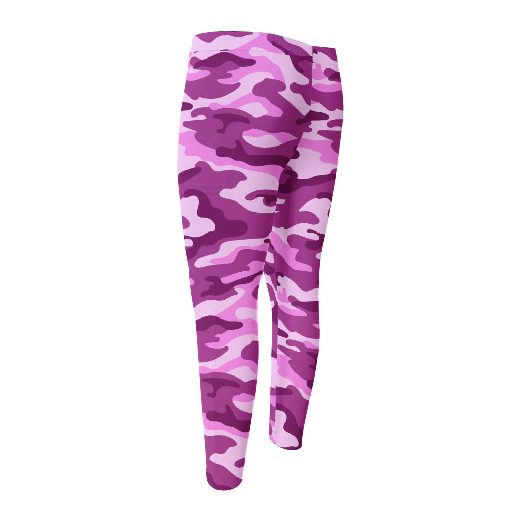 Pink Camouflage Print Men's Compression Pants