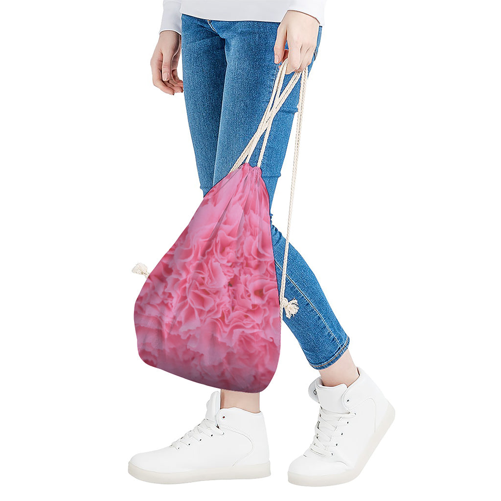 Pink Carnation Flower Print Drawstring Bag