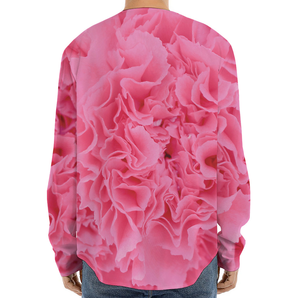 Pink Carnation Flower Print Long Sleeve Baseball Jersey