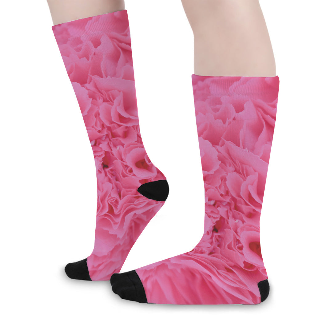 Pink Carnation Flower Print Long Socks