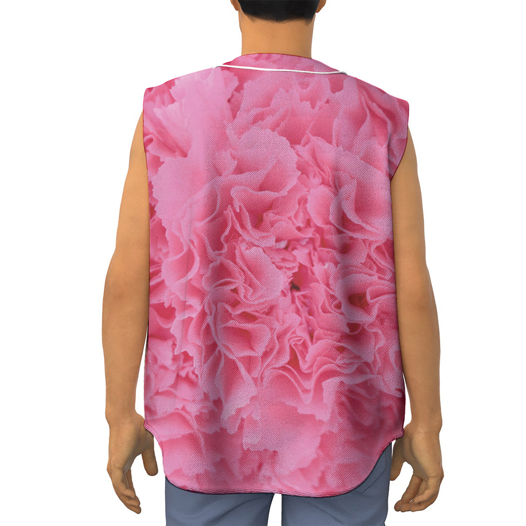 Pink Carnation Flower Print Sleeveless Baseball Jersey