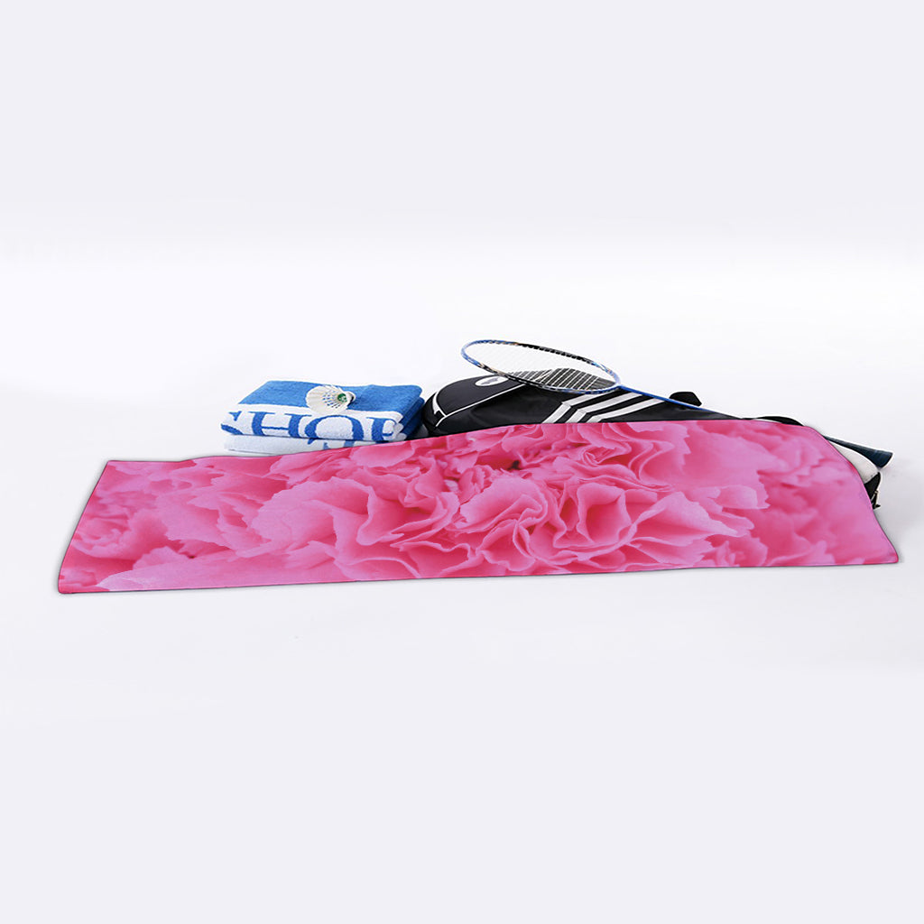 Pink Carnation Flower Print Sports Towel