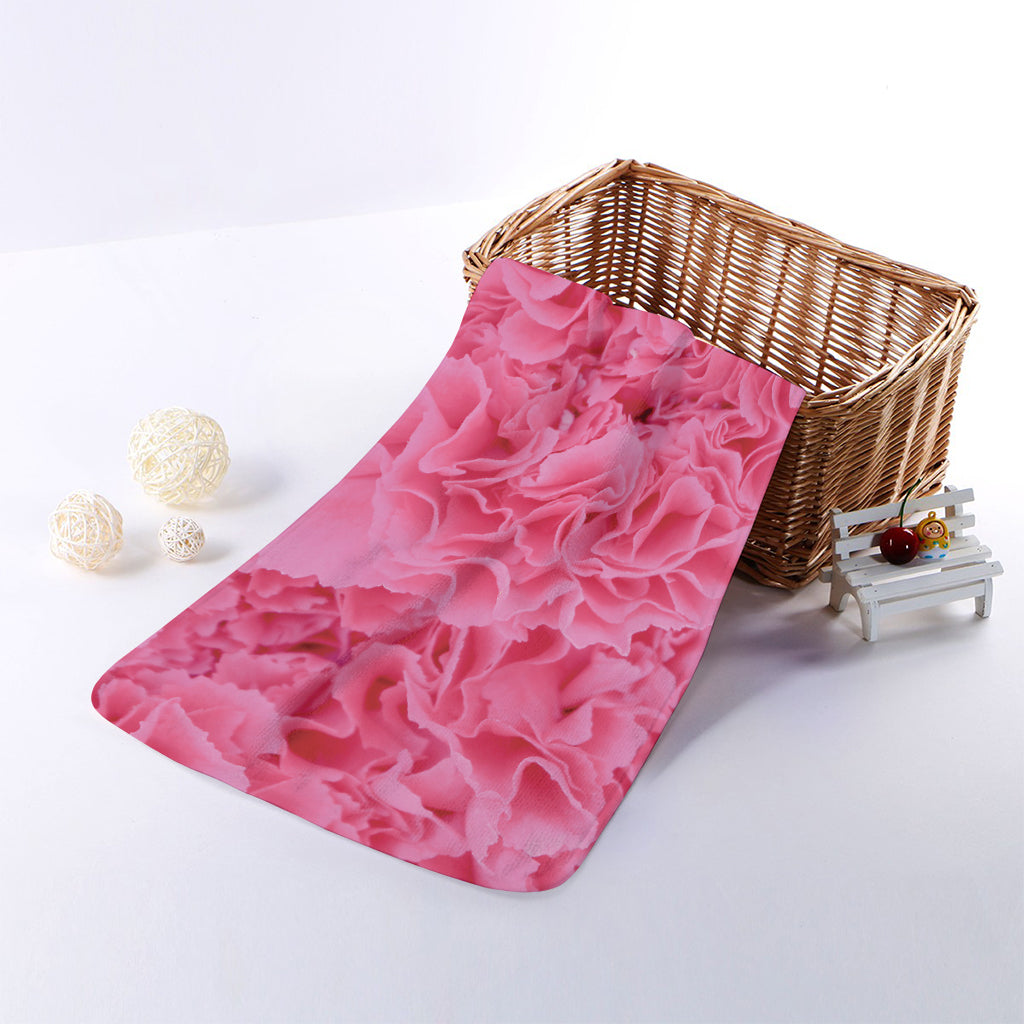 Pink Carnation Flower Print Towel