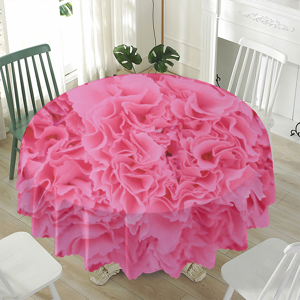 Pink Carnation Flower Print Waterproof Round Tablecloth
