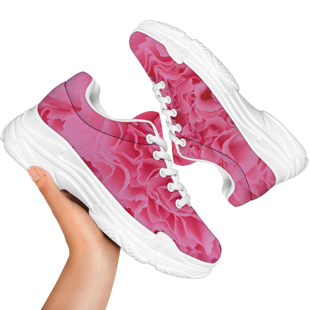Pink Carnation Flower Print White Chunky Shoes