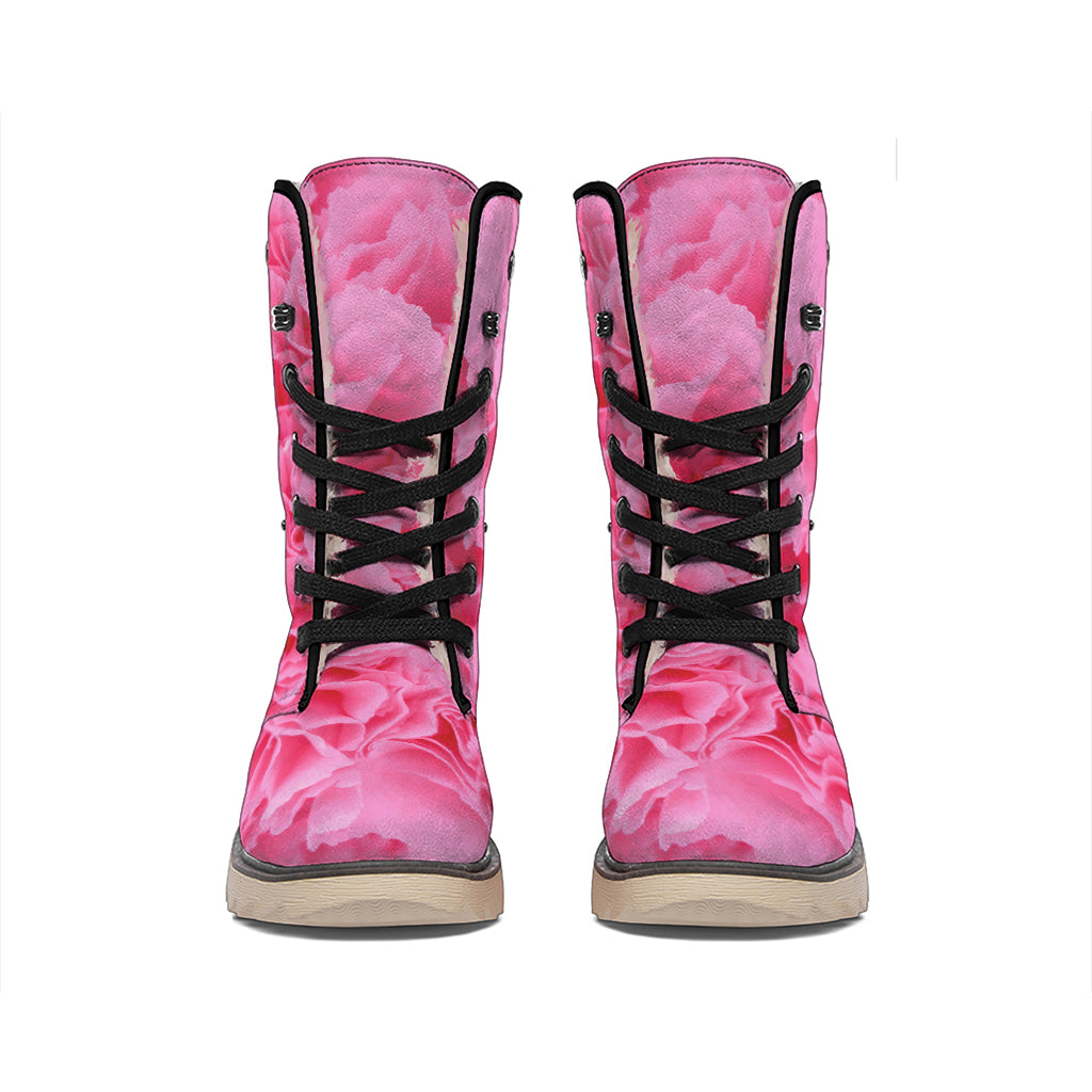 Pink Carnation Flower Print Winter Boots