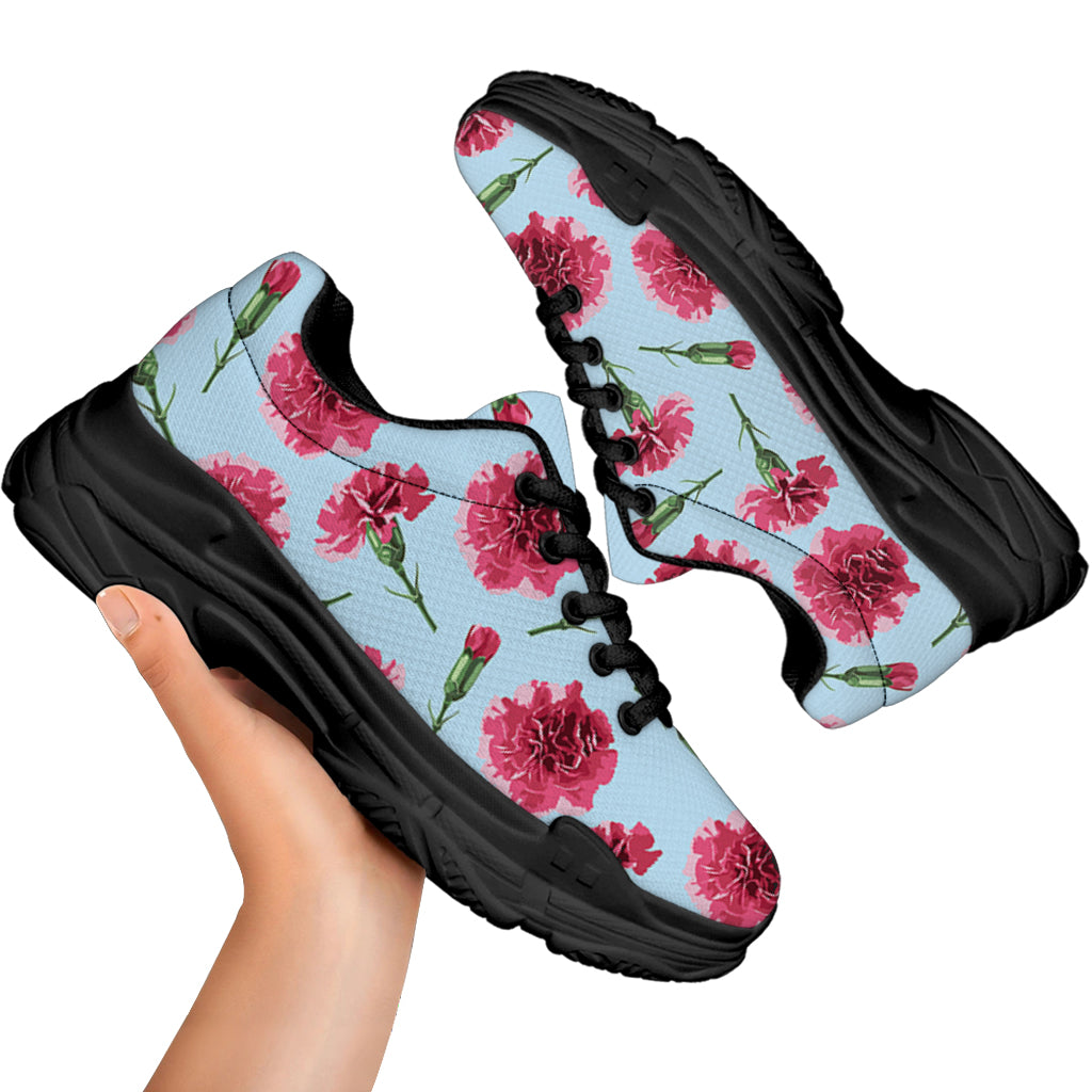 Pink Carnation Pattern Print Black Chunky Shoes