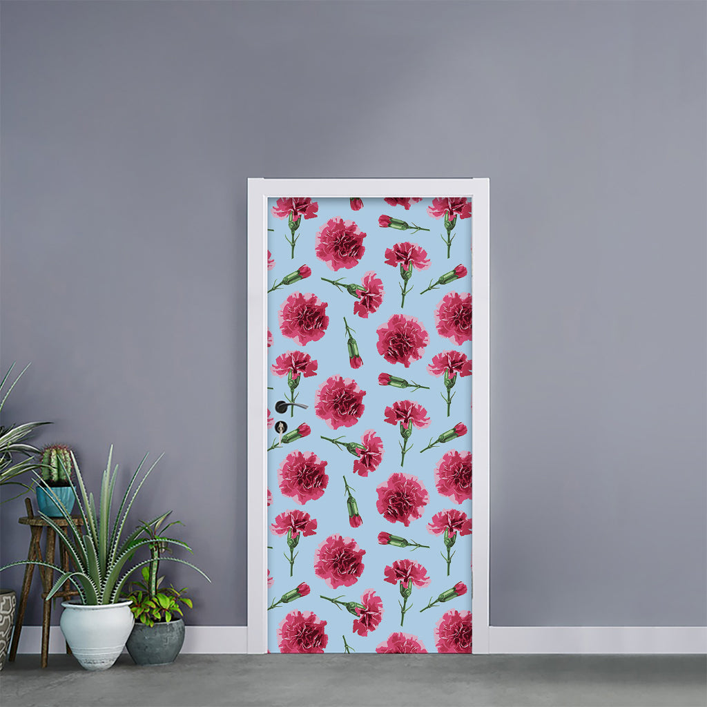 Pink Carnation Pattern Print Door Sticker