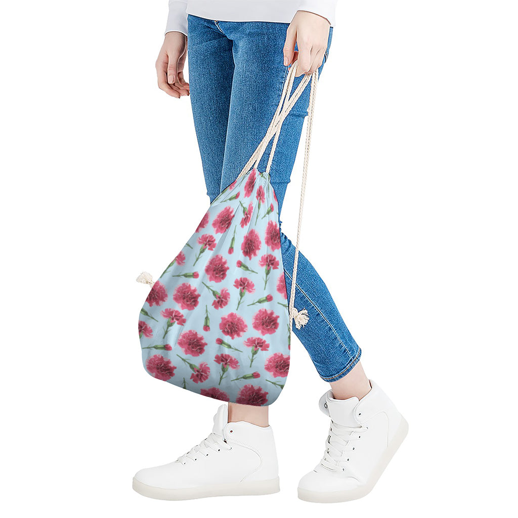 Pink Carnation Pattern Print Drawstring Bag