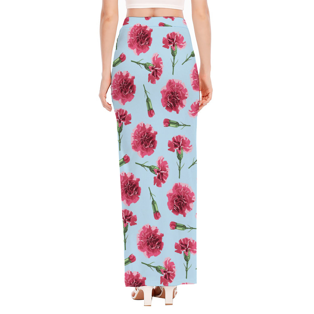 Pink Carnation Pattern Print High Slit Maxi Skirt