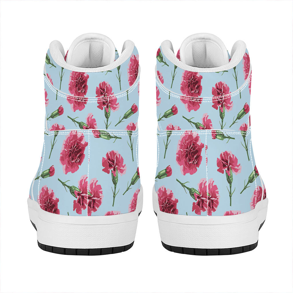 Pink Carnation Pattern Print High Top Leather Sneakers