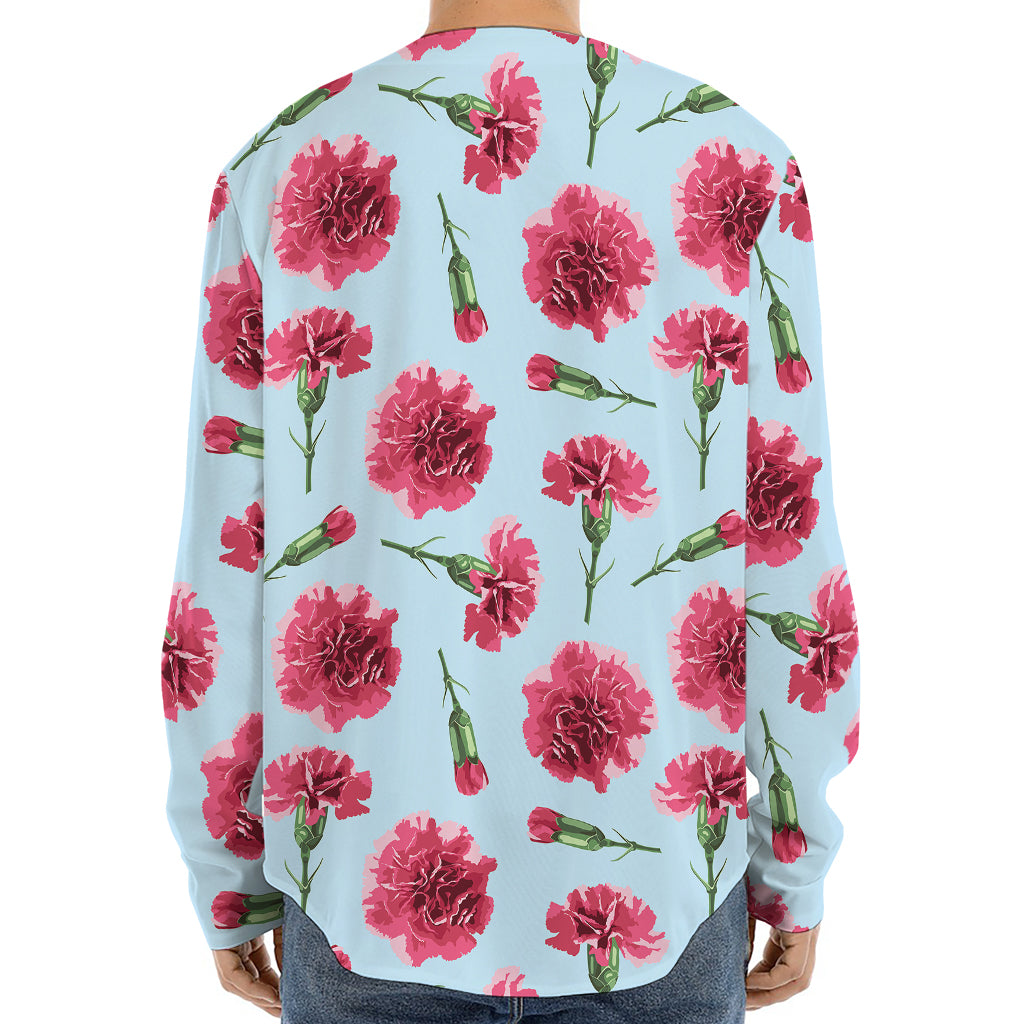 Pink Carnation Pattern Print Long Sleeve Baseball Jersey