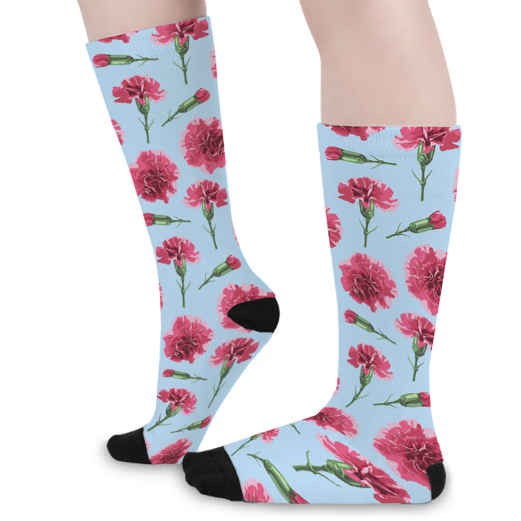 Pink Carnation Pattern Print Long Socks