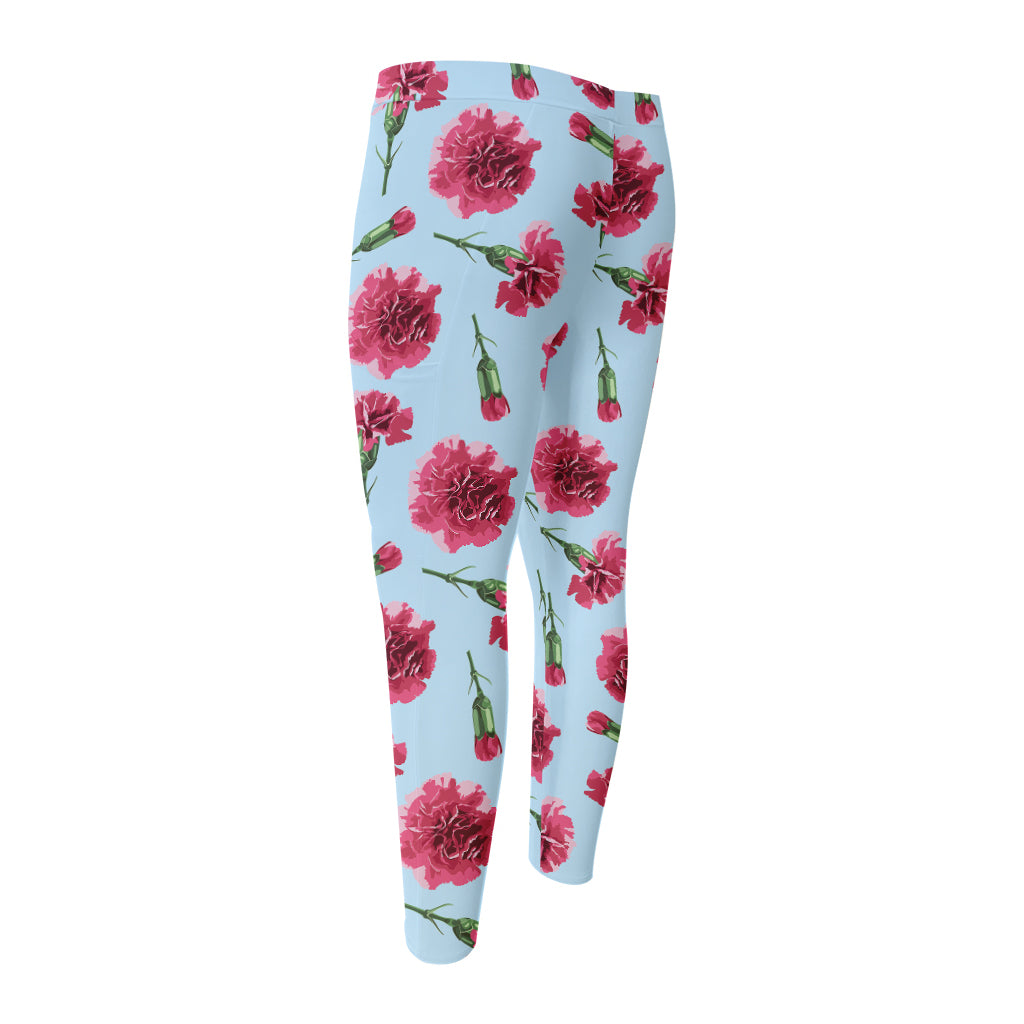 Pink Carnation Pattern Print Men's Compression Pants