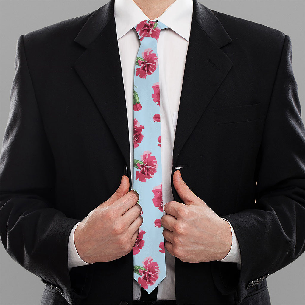 Pink Carnation Pattern Print Necktie
