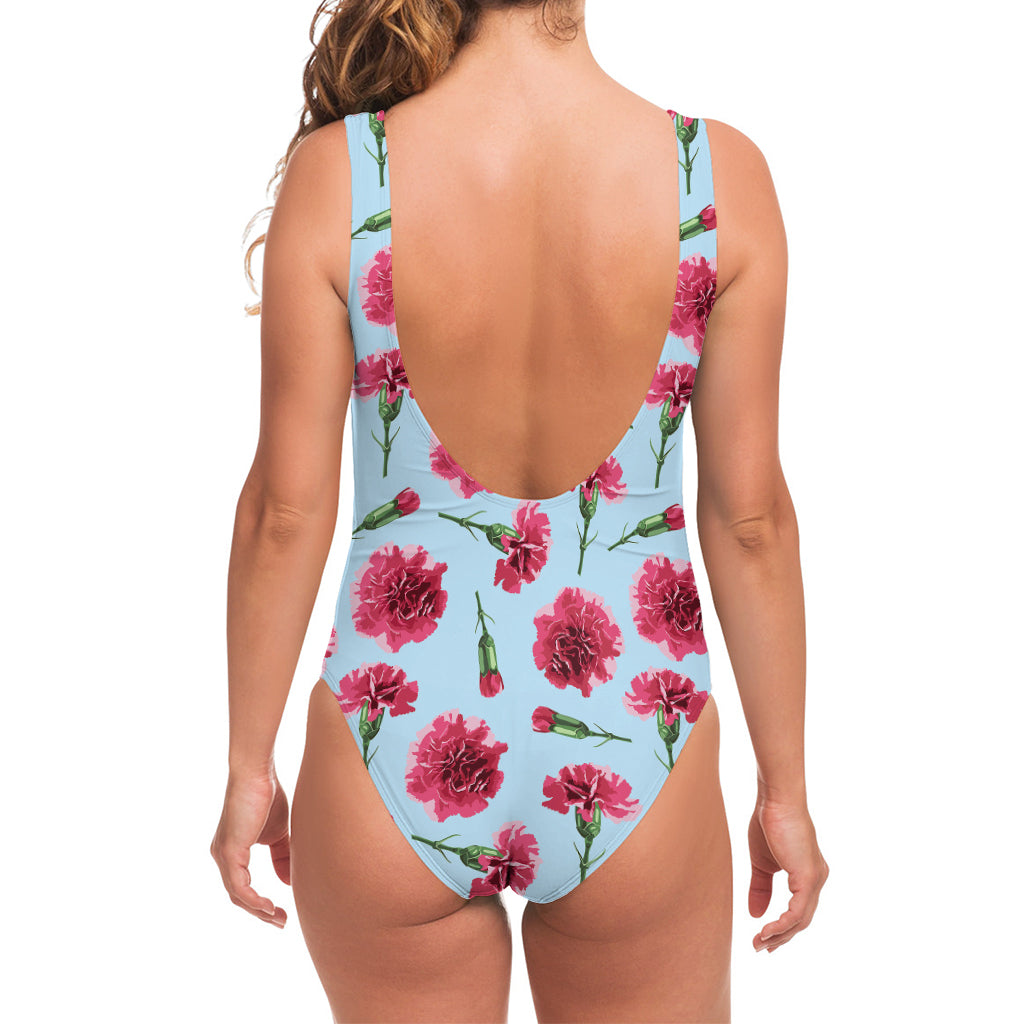 Pink Carnation Pattern Print One Piece Swimsuit