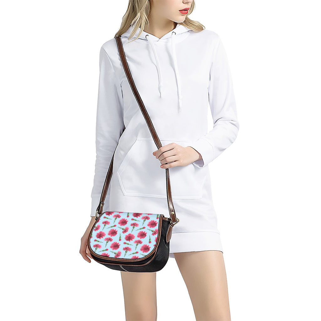 Pink Carnation Pattern Print Saddle Bag