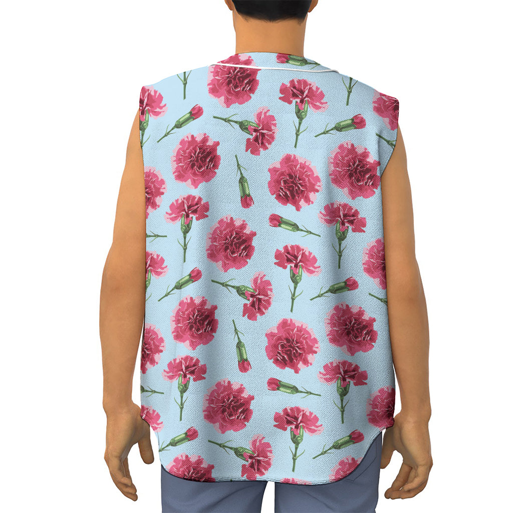 Pink Carnation Pattern Print Sleeveless Baseball Jersey
