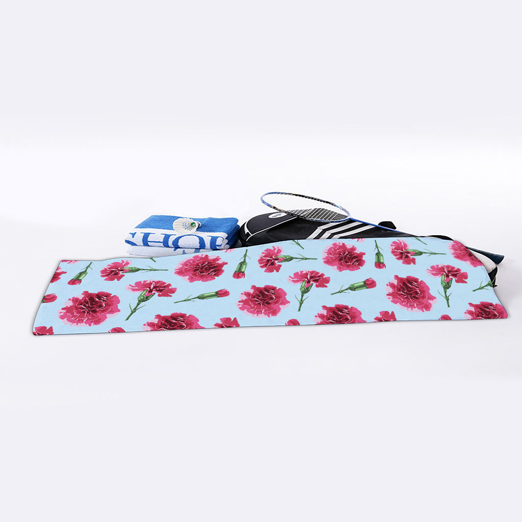 Pink Carnation Pattern Print Sports Towel