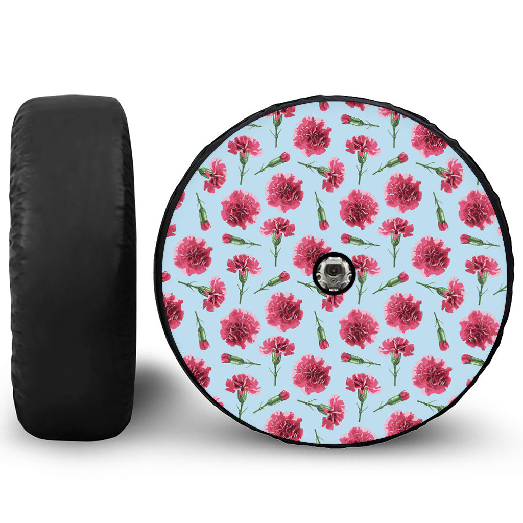 Pink Carnation Pattern Print Tire Cover With Camera Hole
