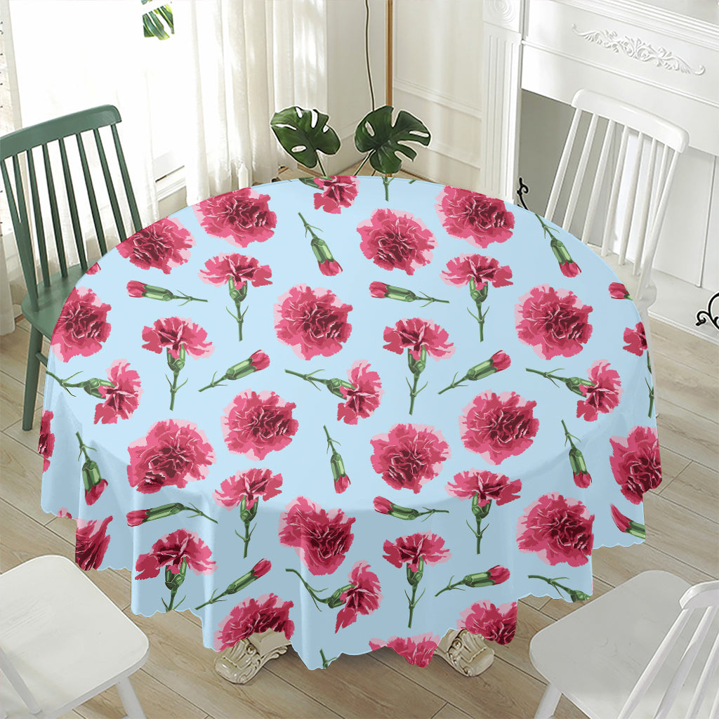 Pink Carnation Pattern Print Waterproof Round Tablecloth