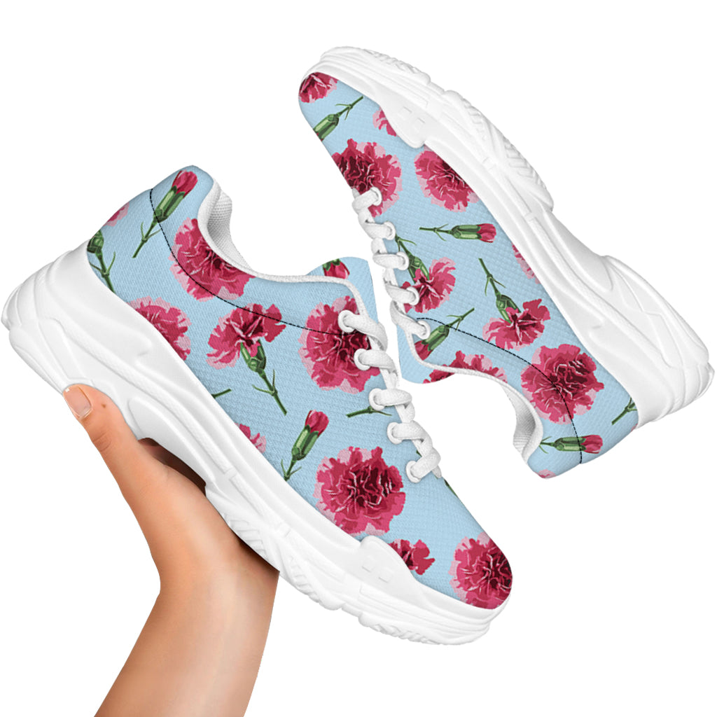 Pink Carnation Pattern Print White Chunky Shoes