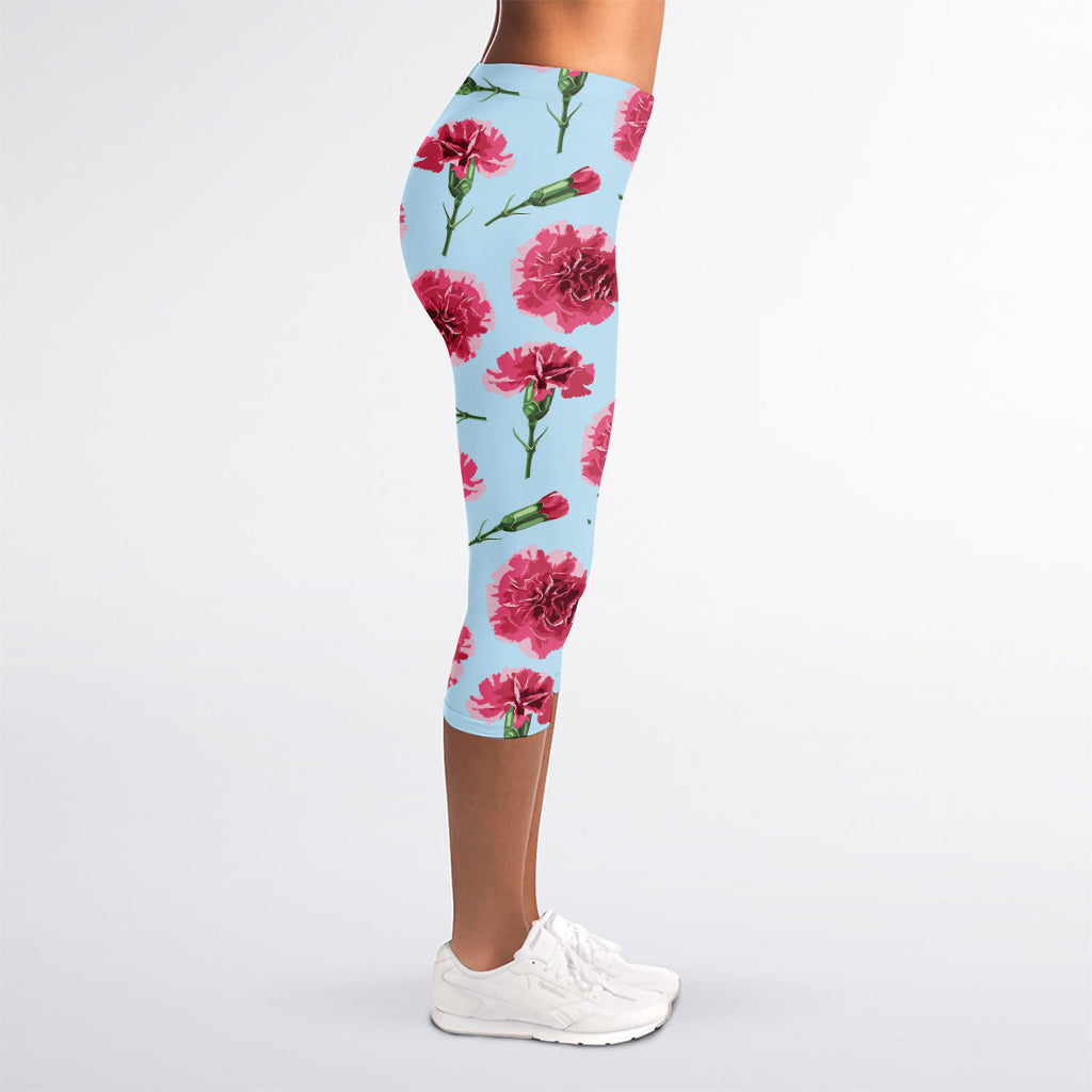 Pink Carnation Pattern Print Women's Capri Leggings