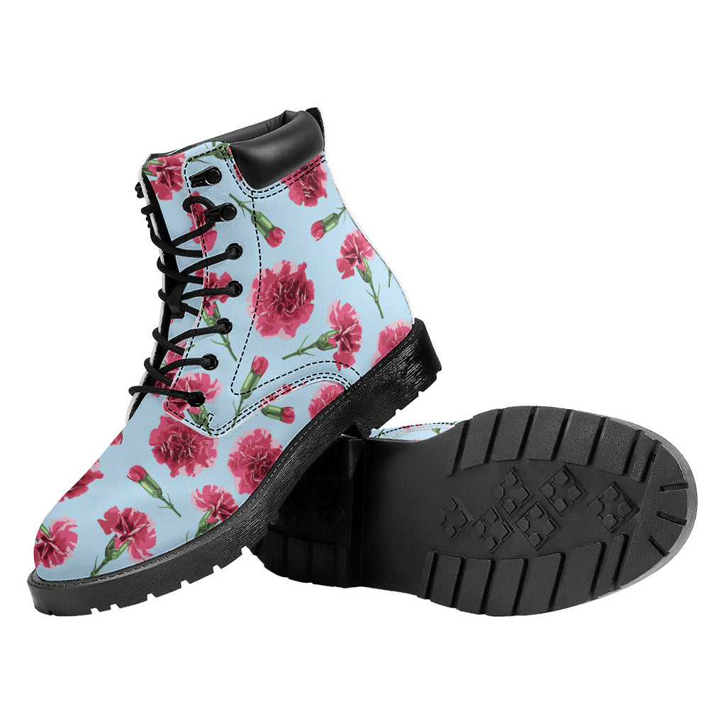Pink Carnation Pattern Print Work Boots