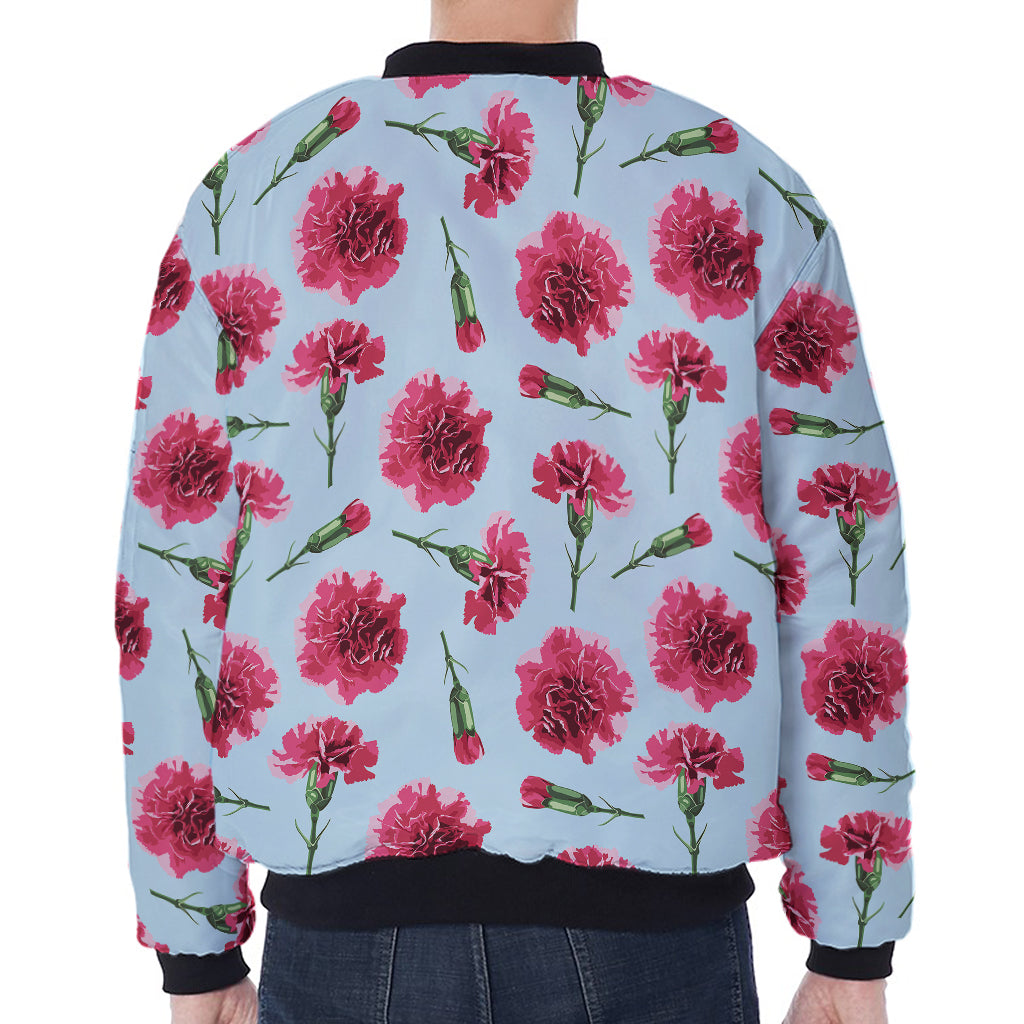 Pink Carnation Pattern Print Zip Sleeve Bomber Jacket