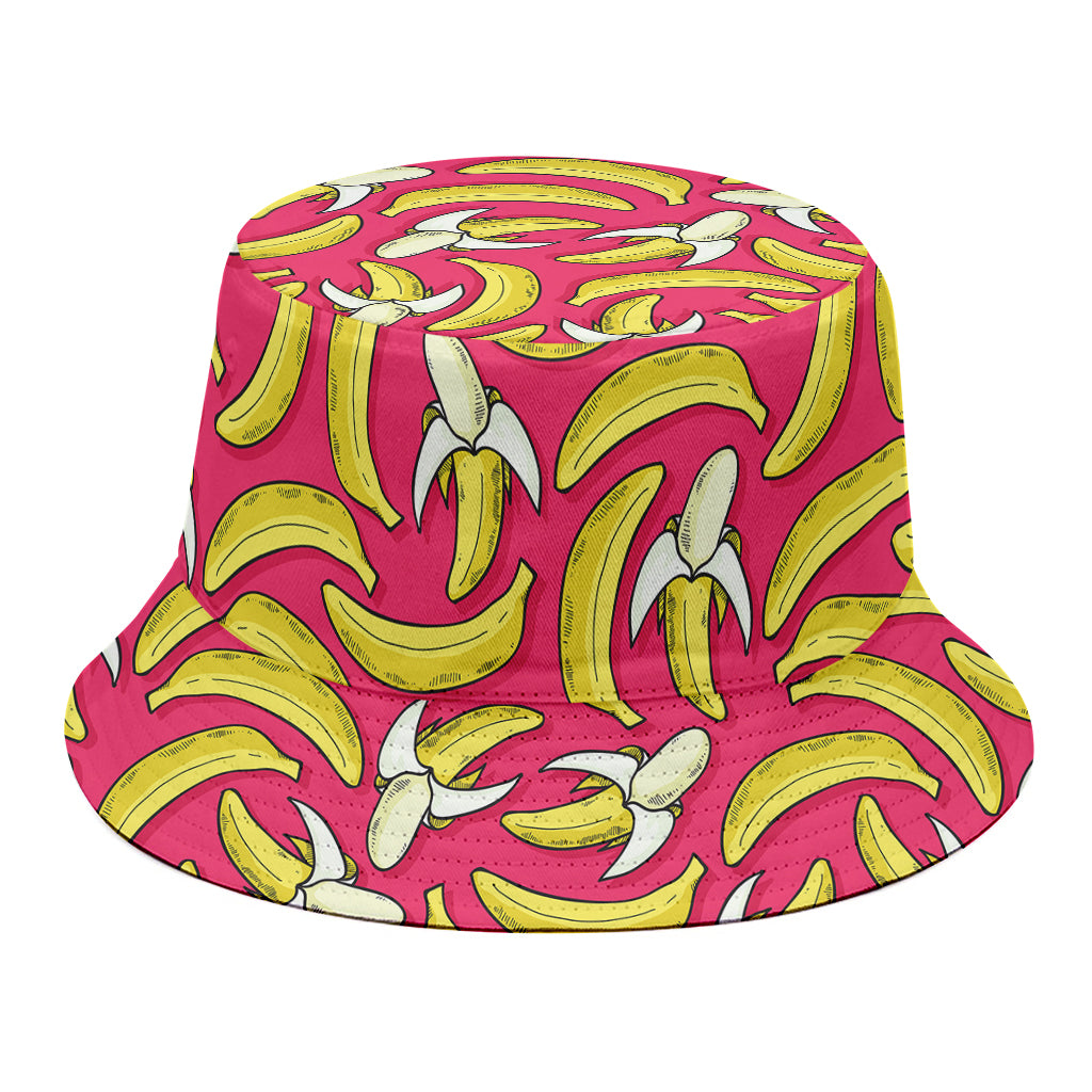 Pink Cartoon Banana Pattern Print Bucket Hat