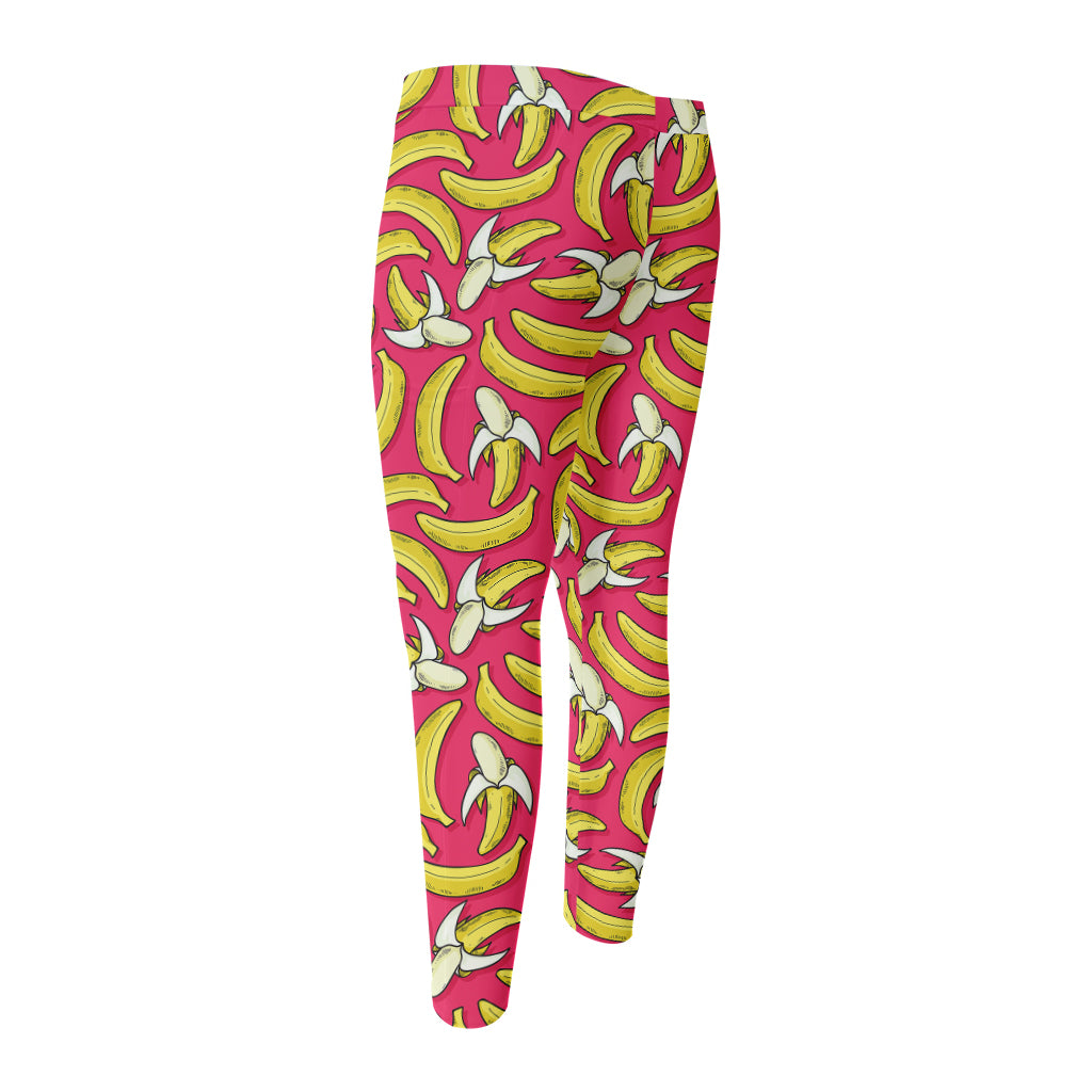 Pink Cartoon Banana Pattern Print Men's Compression Pants