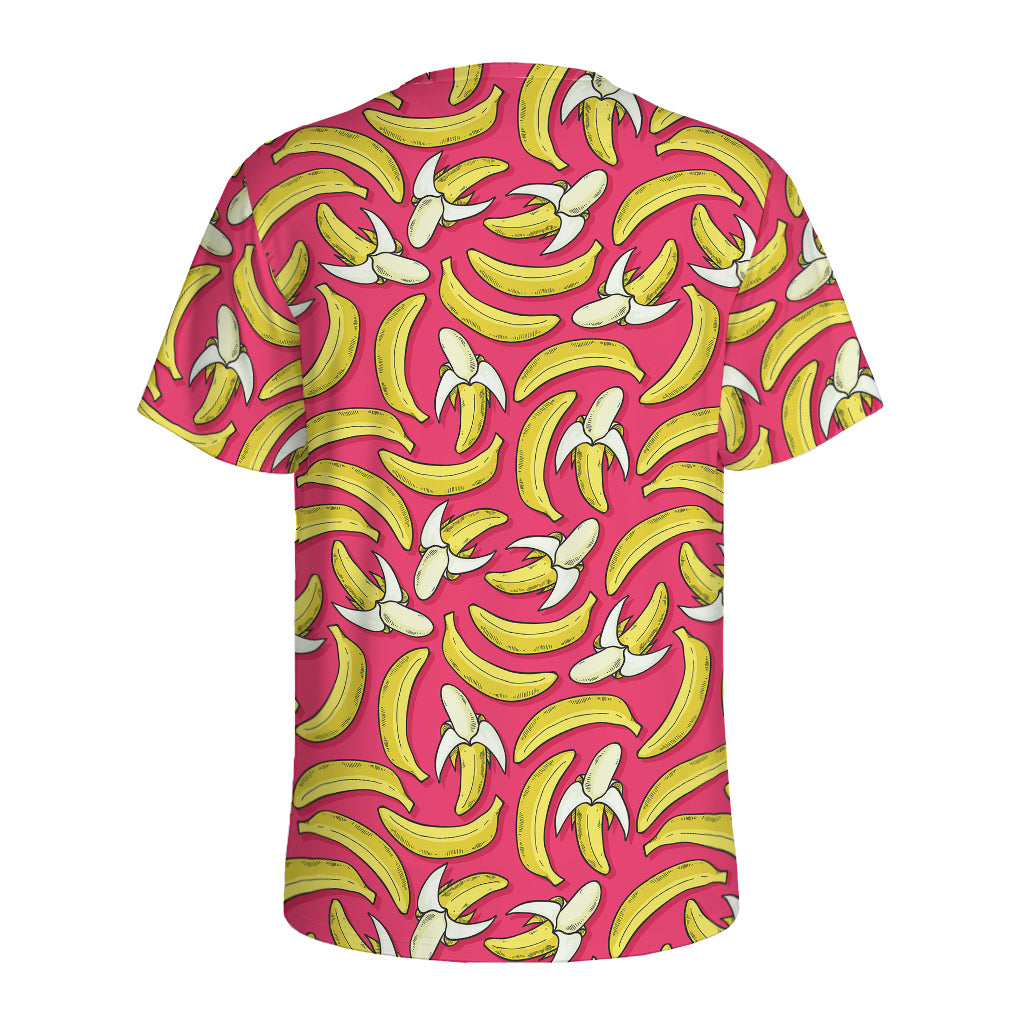 Pink Cartoon Banana Pattern Print Men's Sports T-Shirt