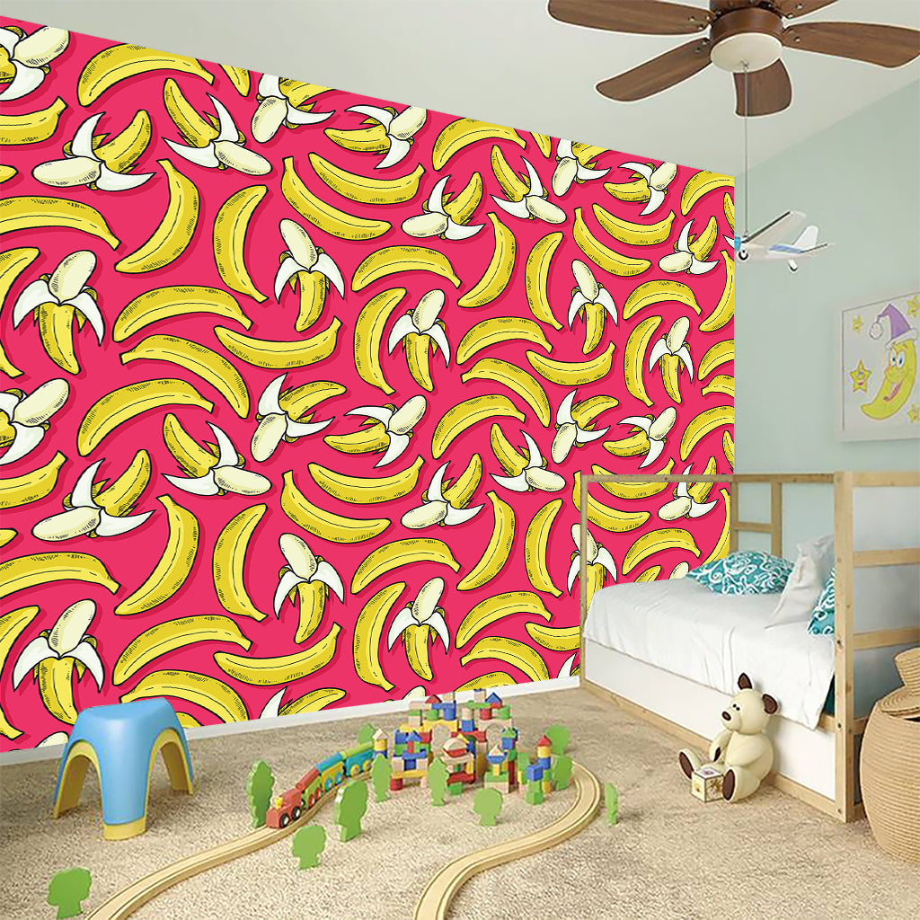 Pink Cartoon Banana Pattern Print Wall Sticker