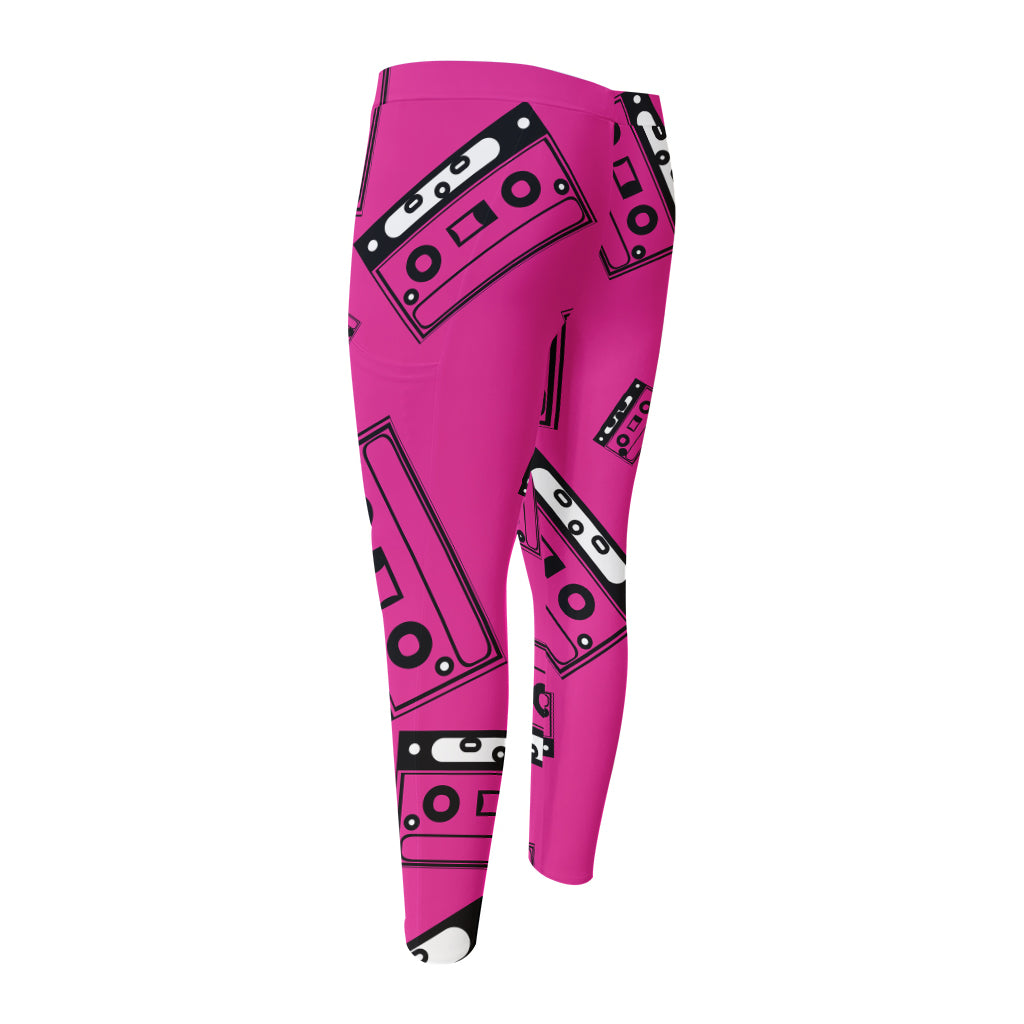 Pink Cassette Tape Pattern Print Men's Compression Pants