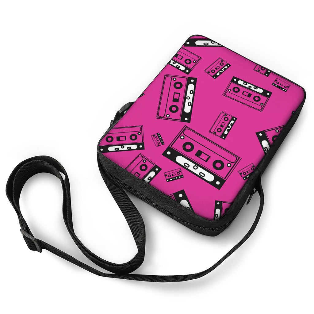 Pink Cassette Tape Pattern Print Rectangular Crossbody Bag