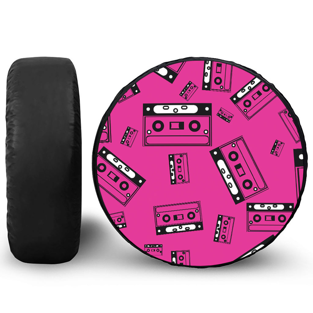 Pink Cassette Tape Pattern Print Tire Cover