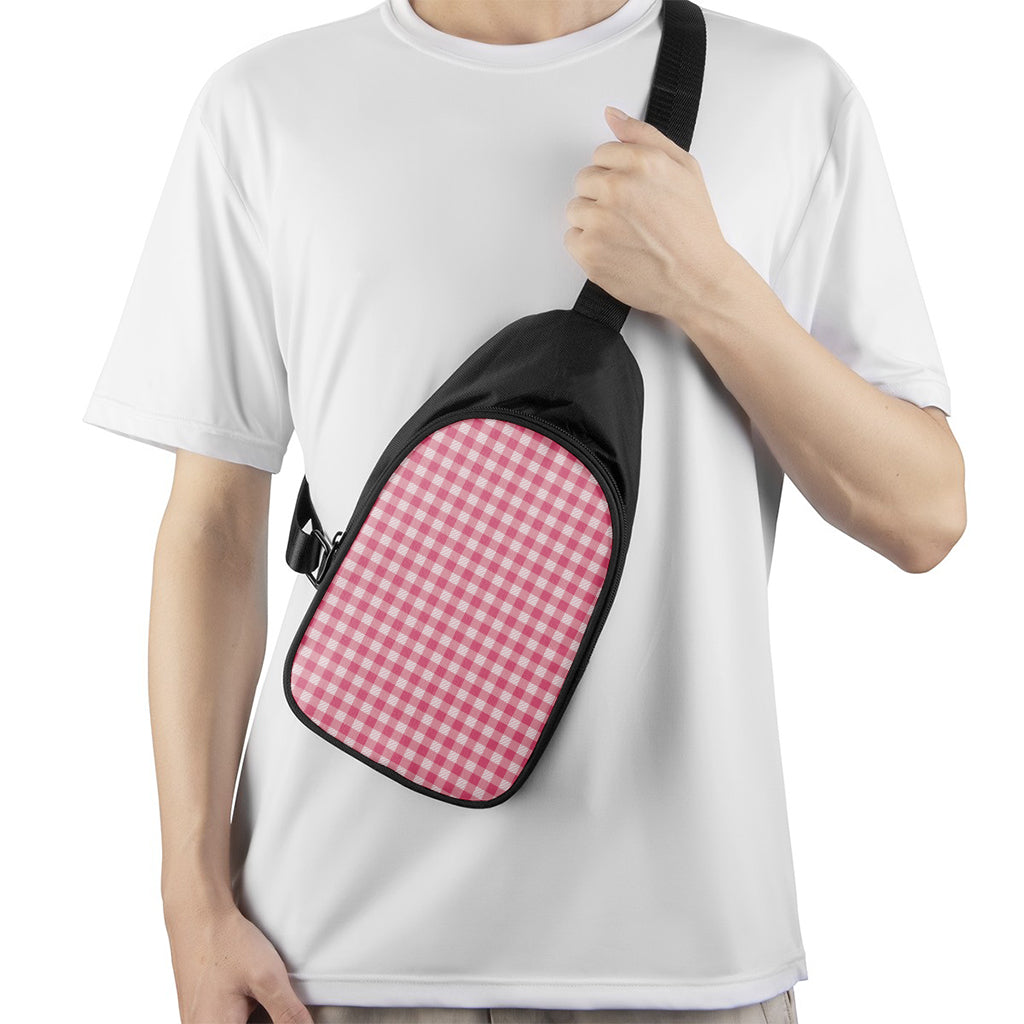 Pink Check Pattern Print Chest Bag