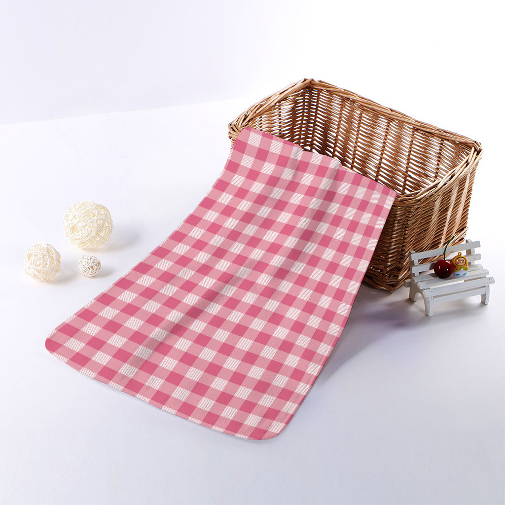 Pink Check Pattern Print Towel