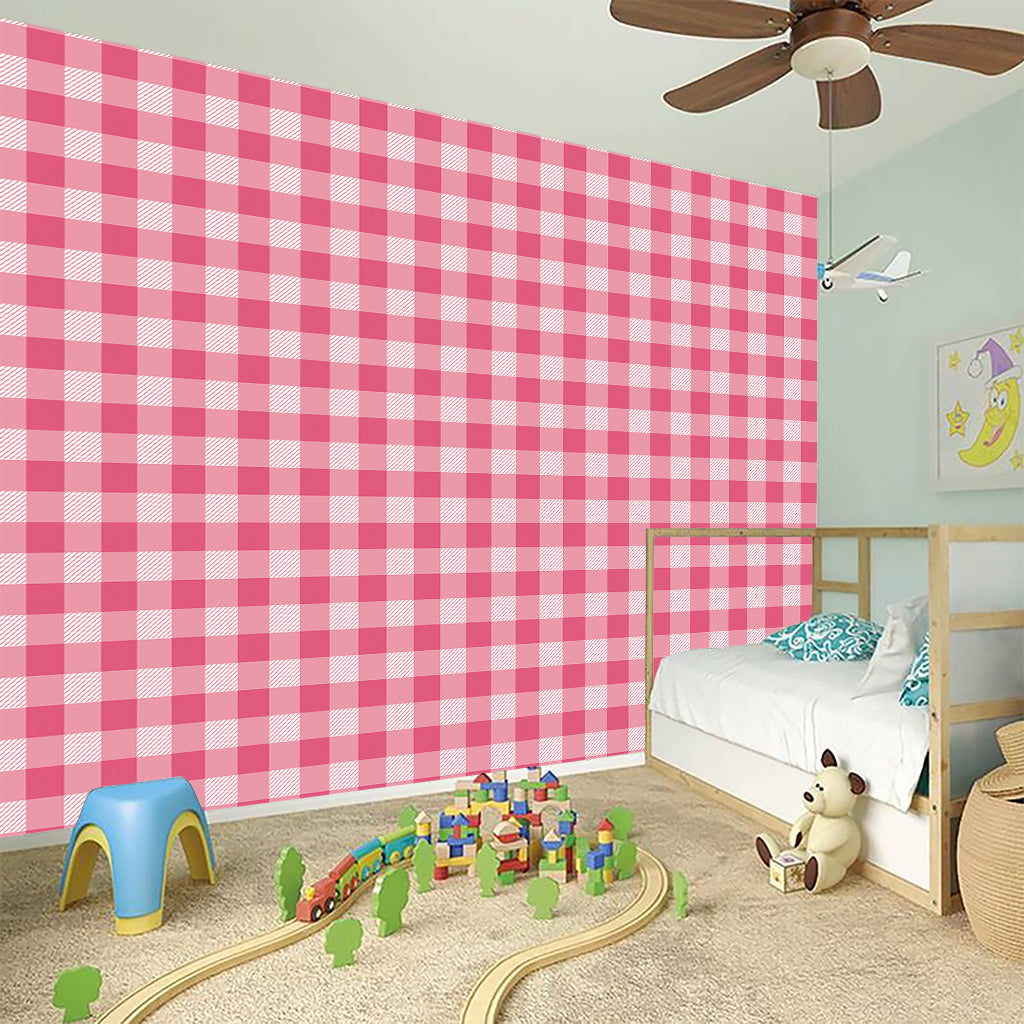 Pink Check Pattern Print Wall Sticker