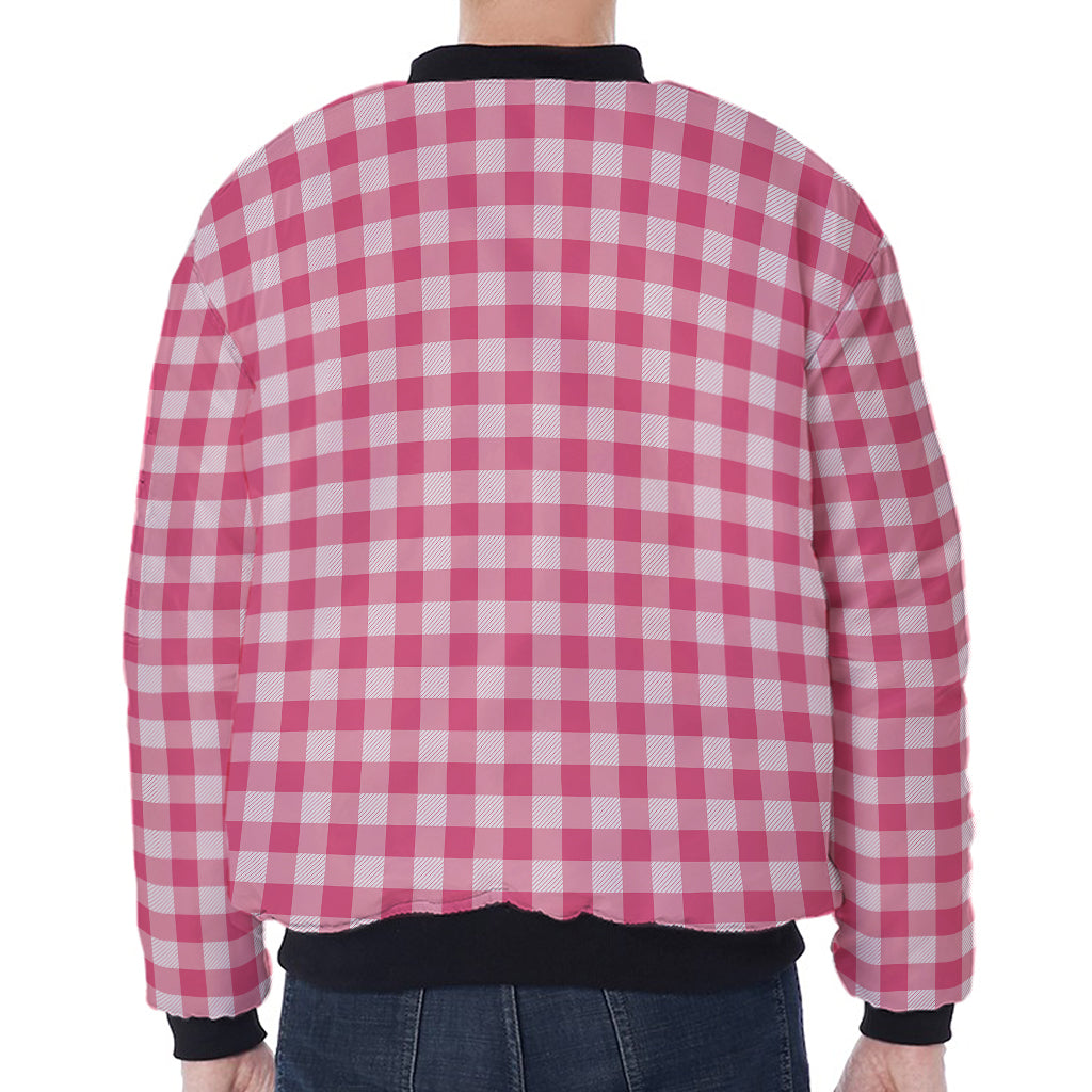 Pink Check Pattern Print Zip Sleeve Bomber Jacket