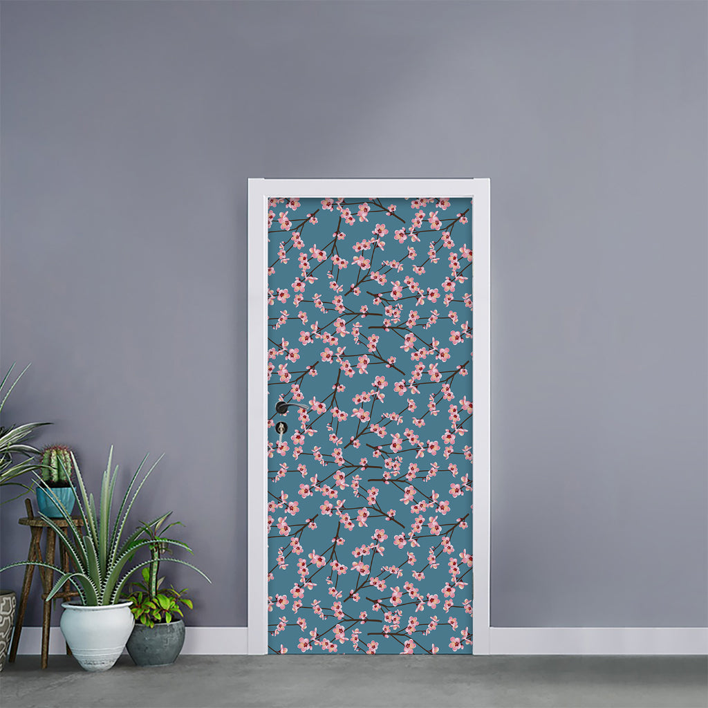 Pink Cherry Blossom Pattern Print Door Sticker