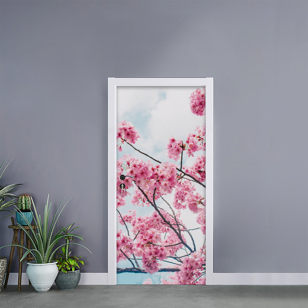 Pink Cherry Blossom Print Door Sticker
